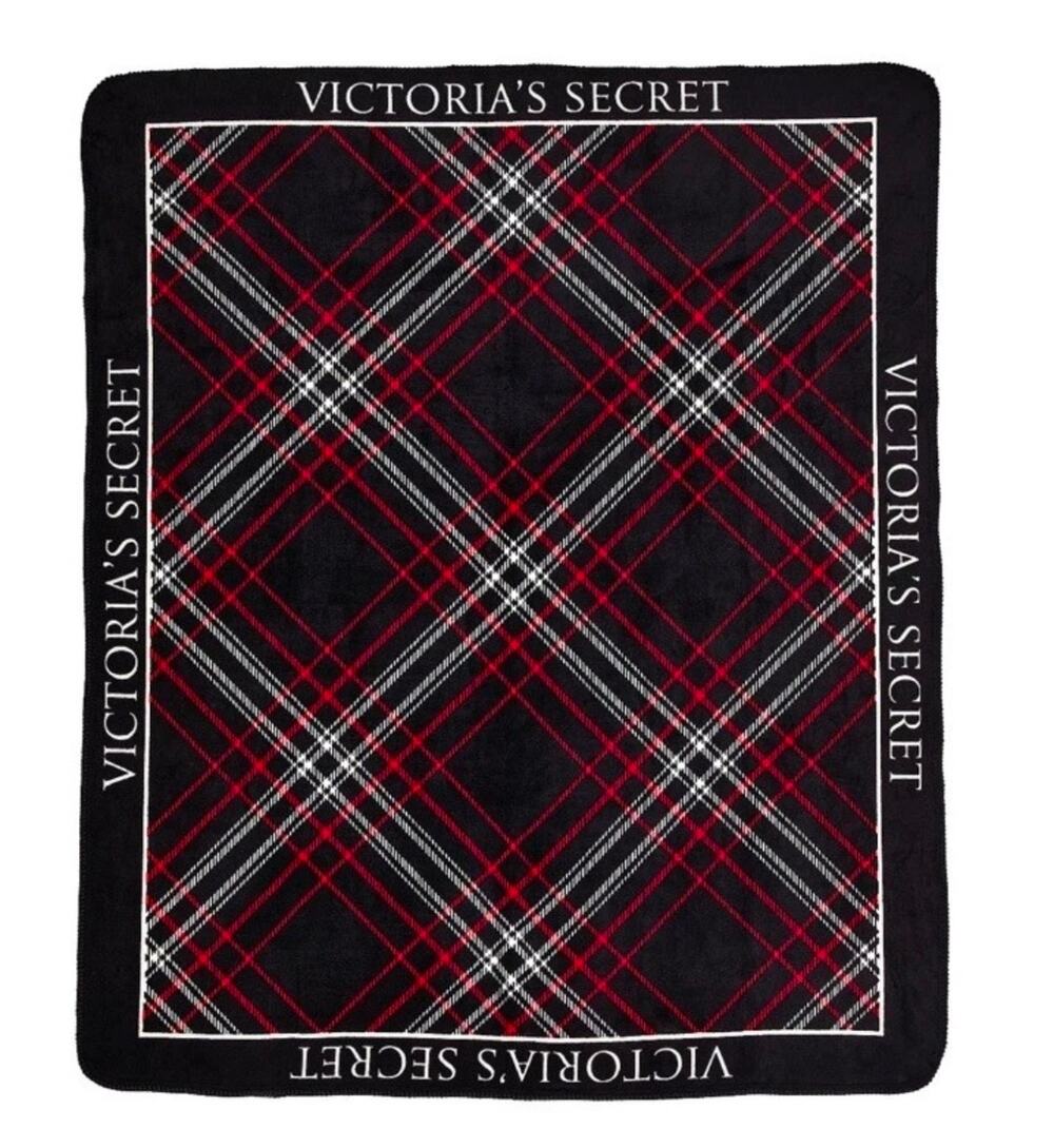 Victoria's Secret Black and Red Plaid Cozy Plush Fleece Sherpa Throw Blanket